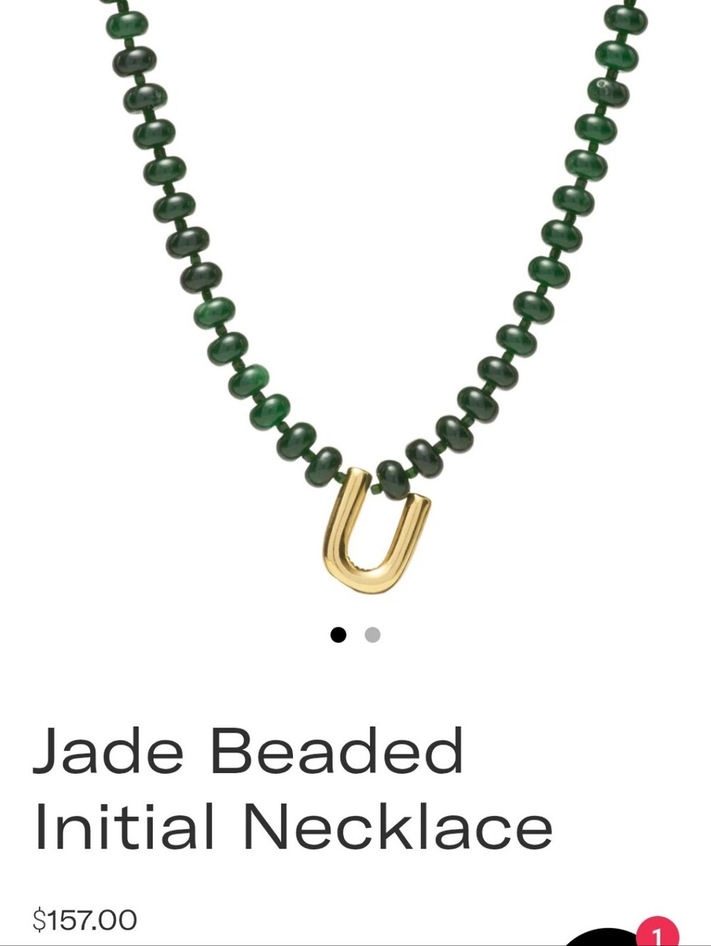Mayamar Jade Beaded Initial Necklace With Gold U Pendant - Women Jewelry
